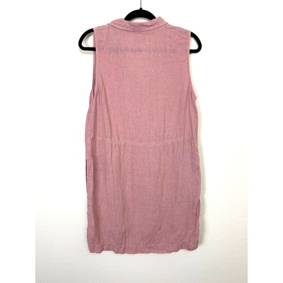 C&C California Dress Women's 12 Pink 100% Linen Tank Summer Beachy Pockets - Picture 2 of 9